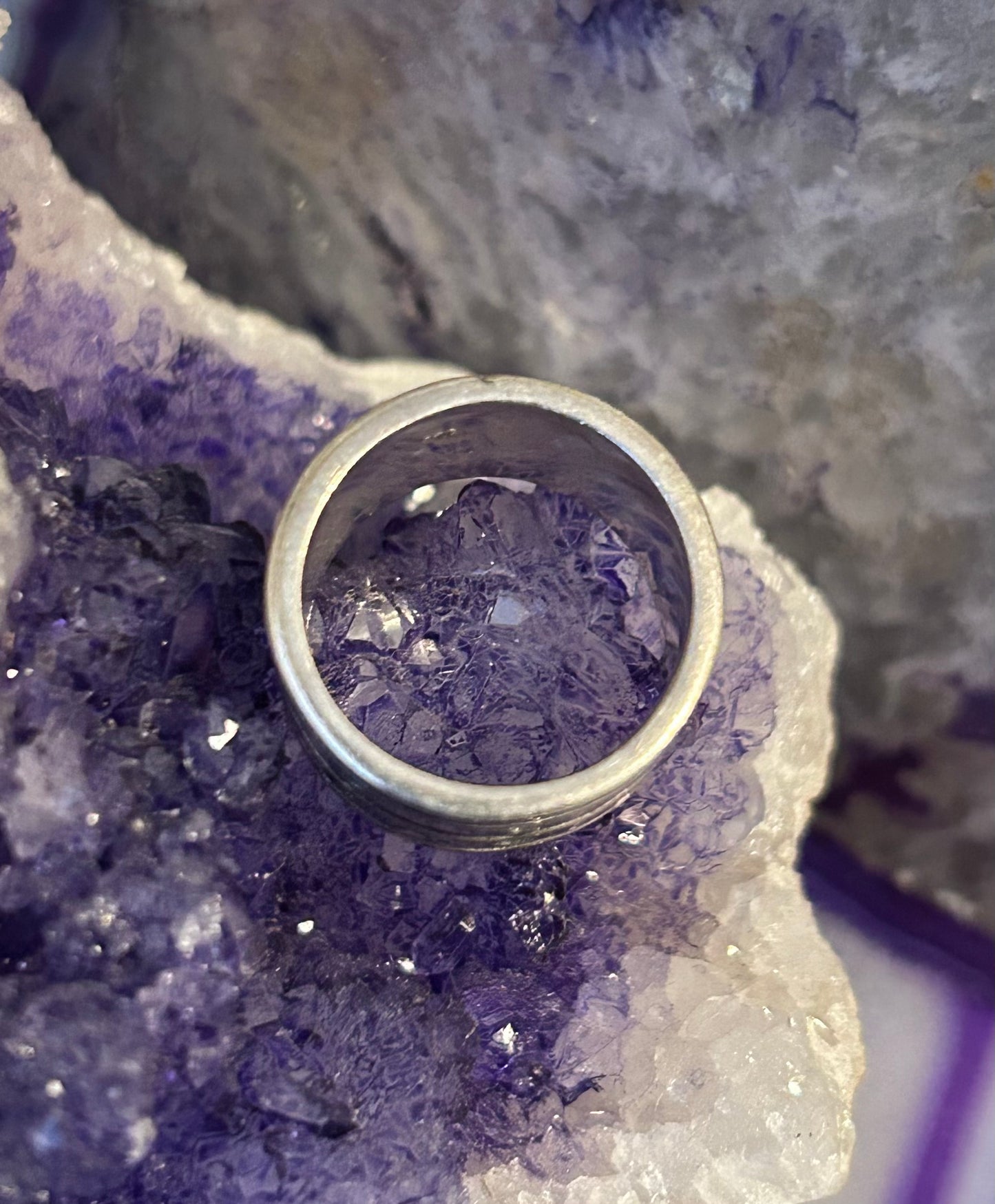 Sterling Silver Wide Band Ring With Abstract Modernist Design Size 5.25