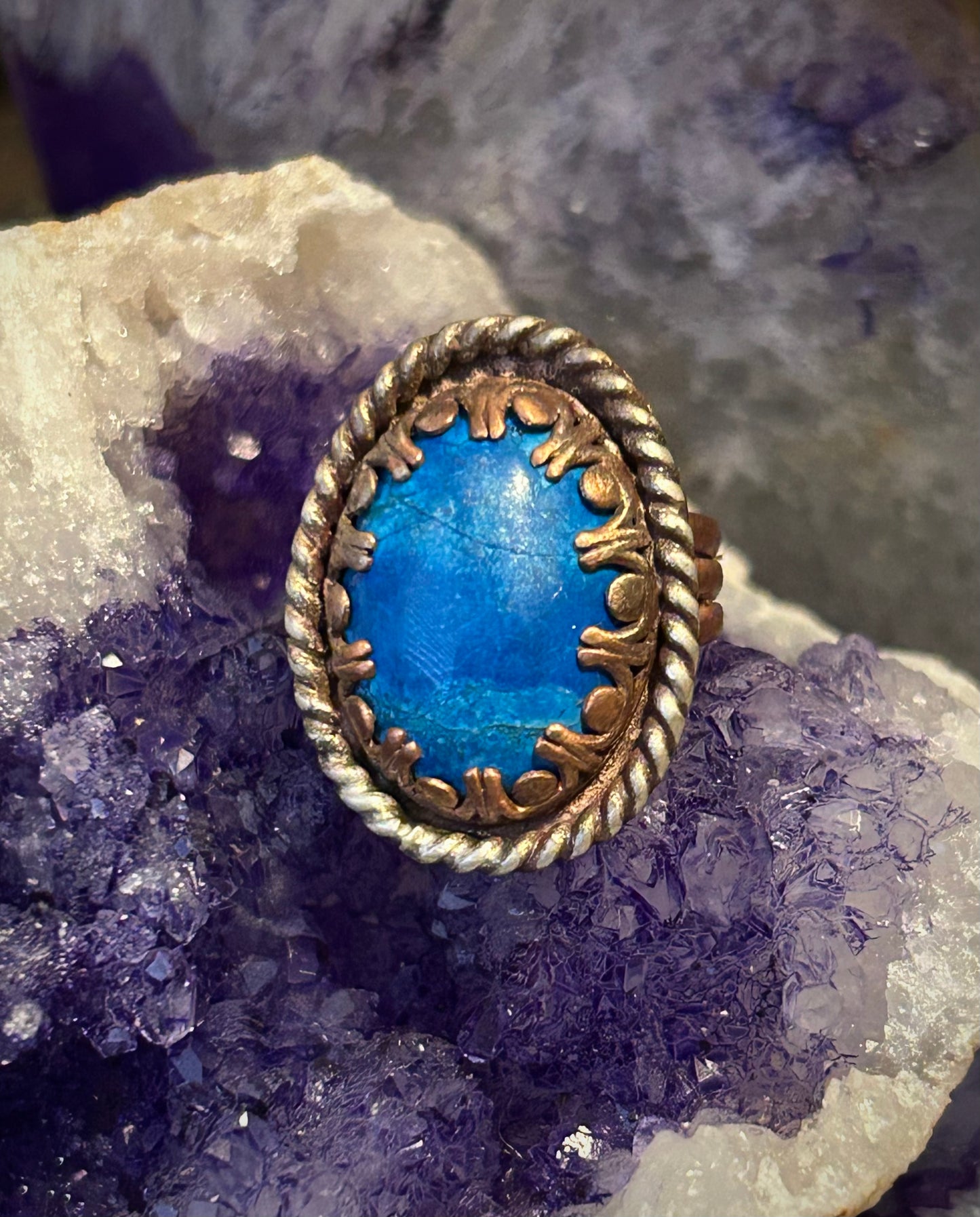 GUZ LOVE Mixed Metal Sterling & Copper African Turquoise Ring • Size 8