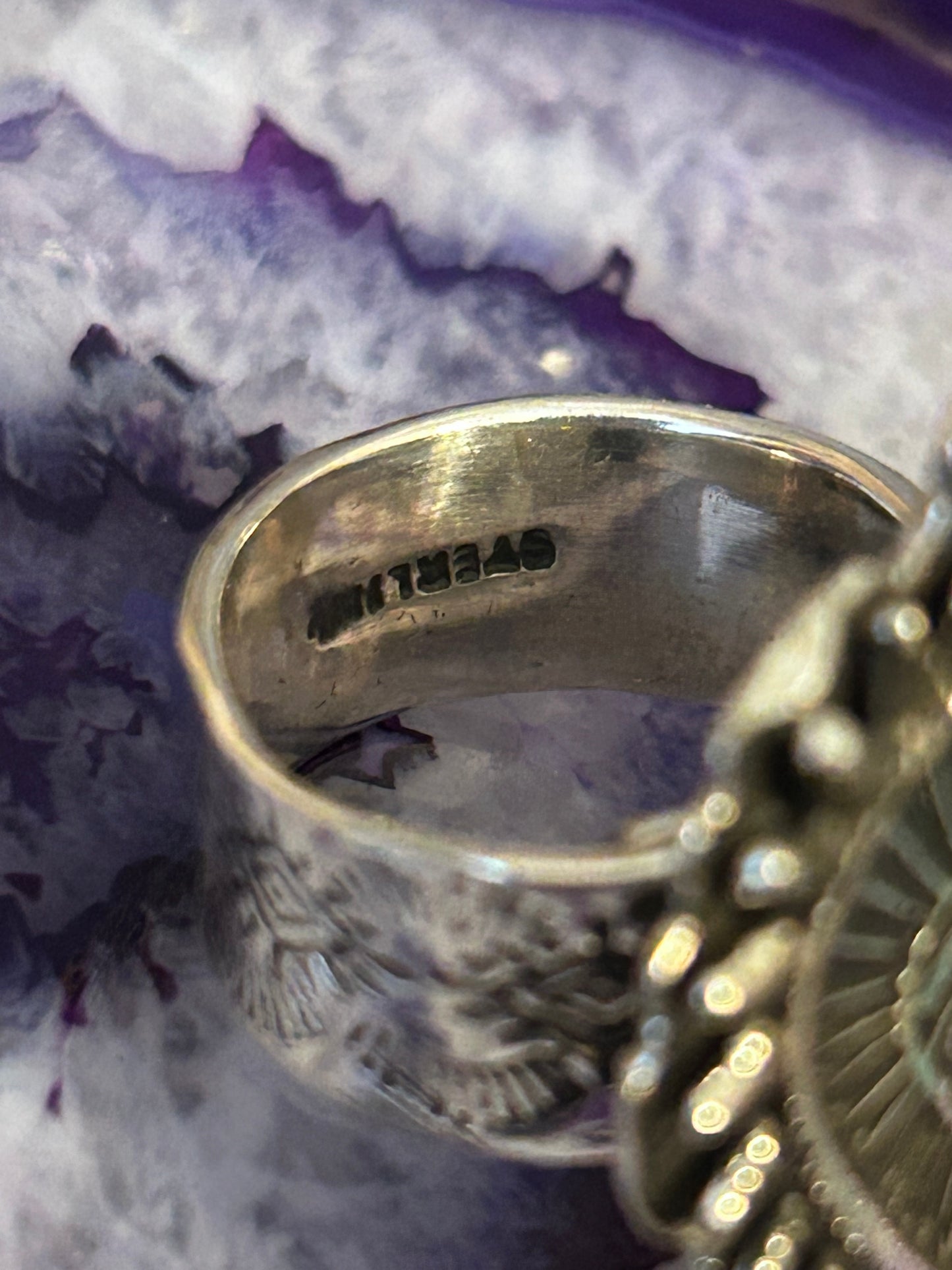 Sterling Silver Taxco Mexico Sacred Heart & Eye Of Protection Adjustable Ring