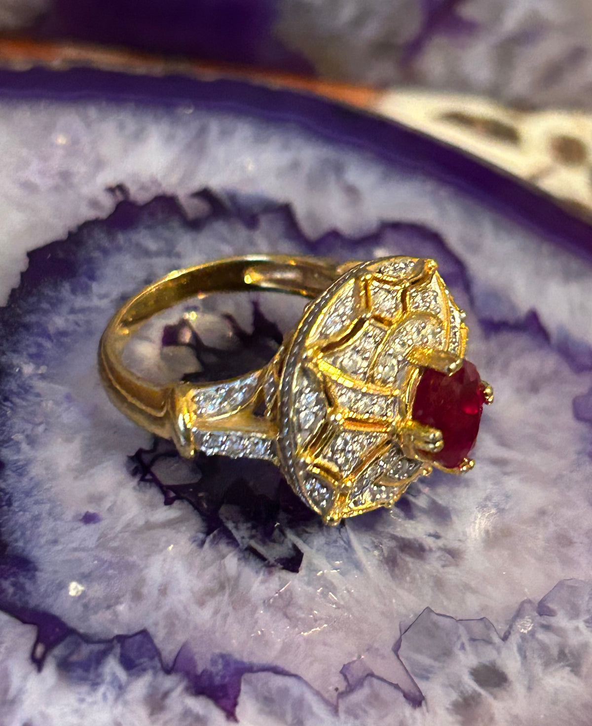Vintage Gold Over Sterling Silver Ruby Ring Size 7