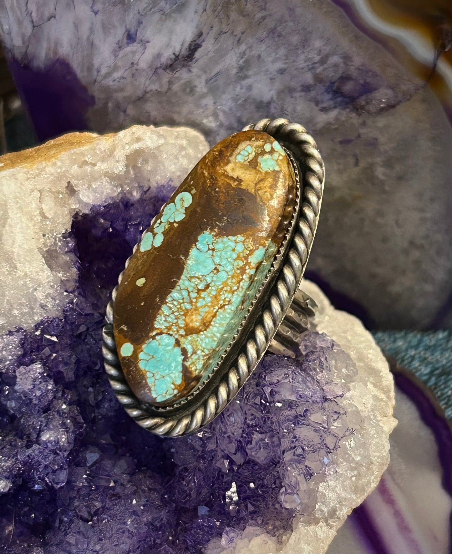 GUZ LOVE NO.91 • Huge Number8 Mine Turquoise & Sterling Silver Ring • Size 7-8