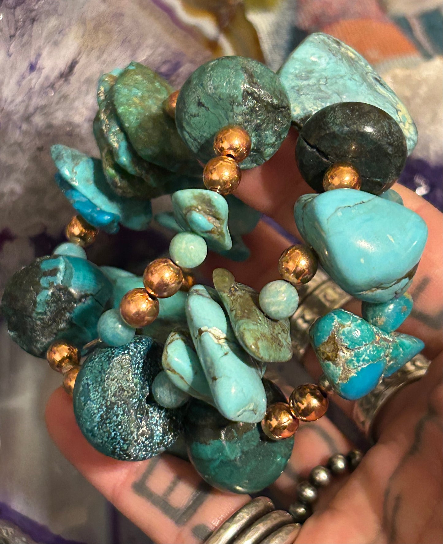 GUZ LOVE Handmade Chunky Turquoise & Copper Memory Wire Bracelet