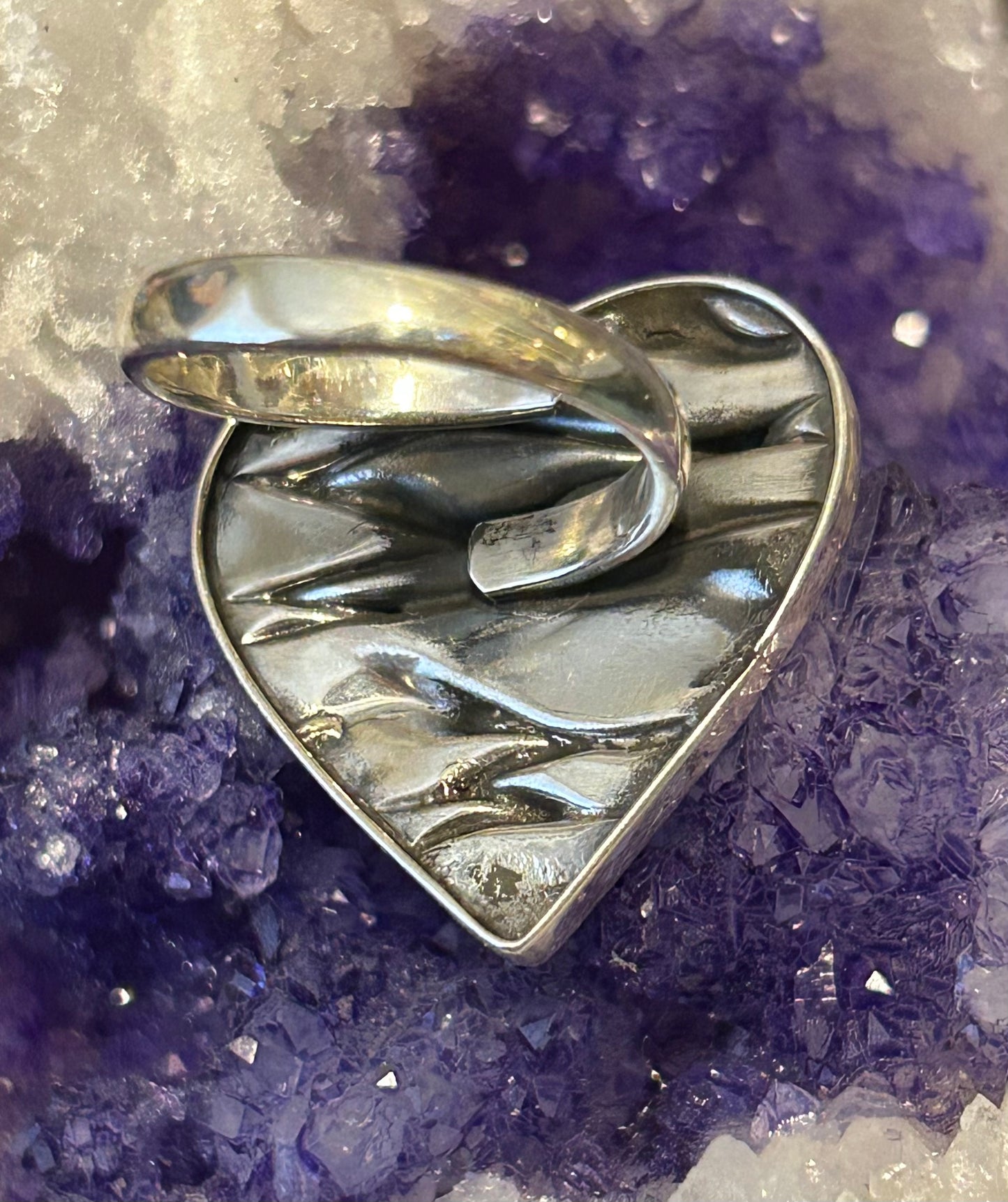 Sterling Silver Taxco Wavey Heart Adjustable Ring