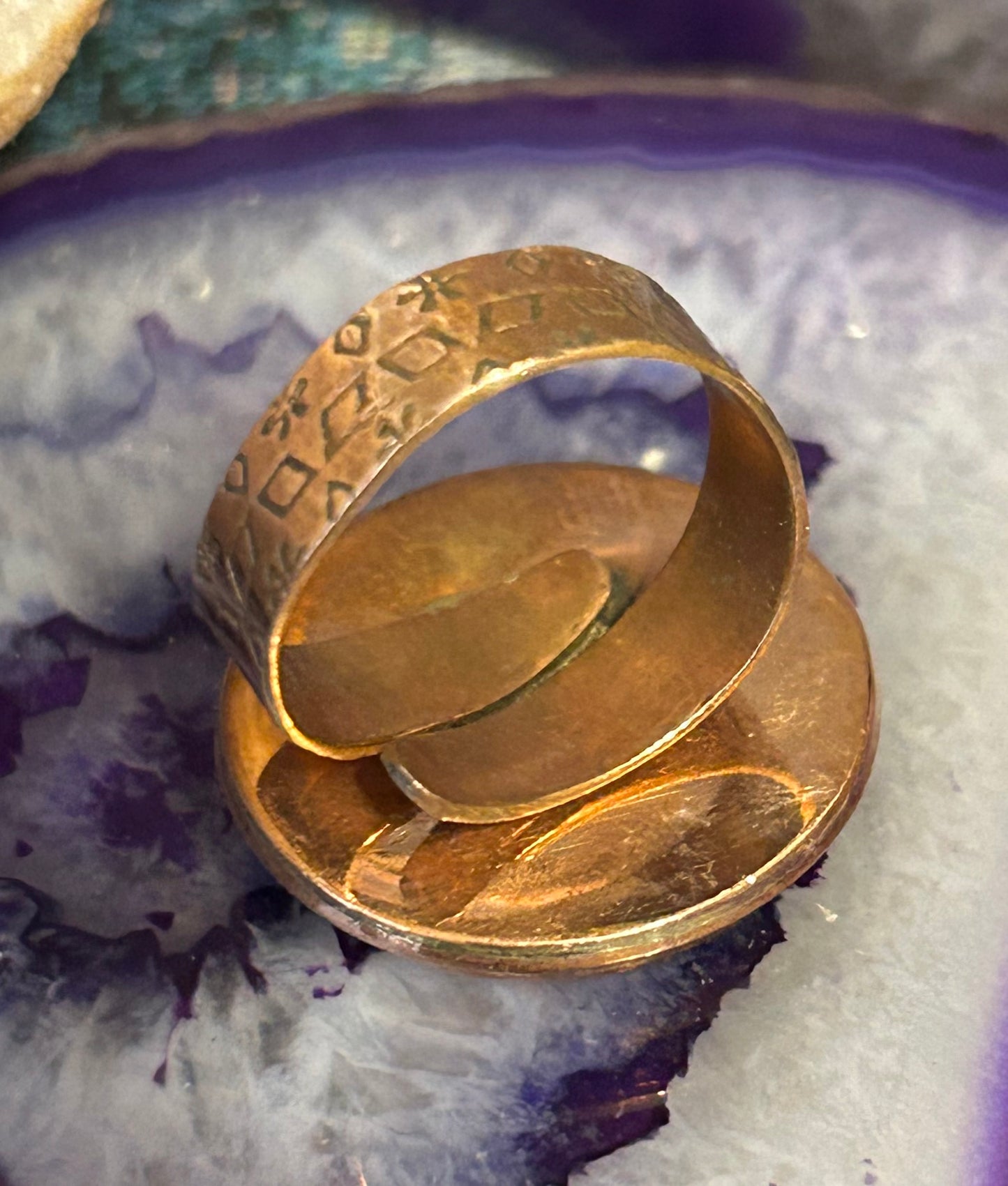 Copper Spiny Oyster Turquoise Round Adjustable Ring