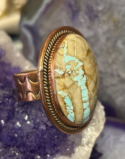Blue Ribbon Roysten Turquoise & Copper Adjustable Statement Ring