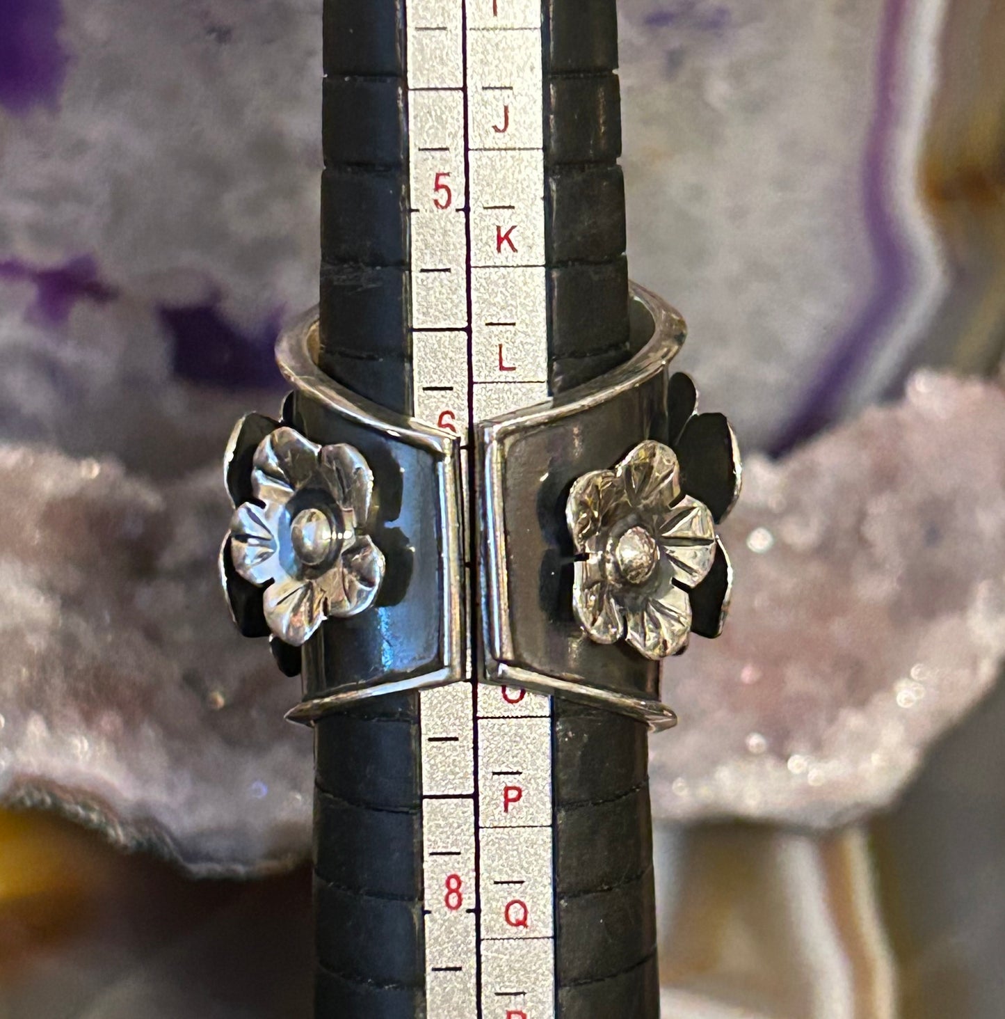 Sterling Silver Taxco Mexico Thick Floral Wide Band Ring