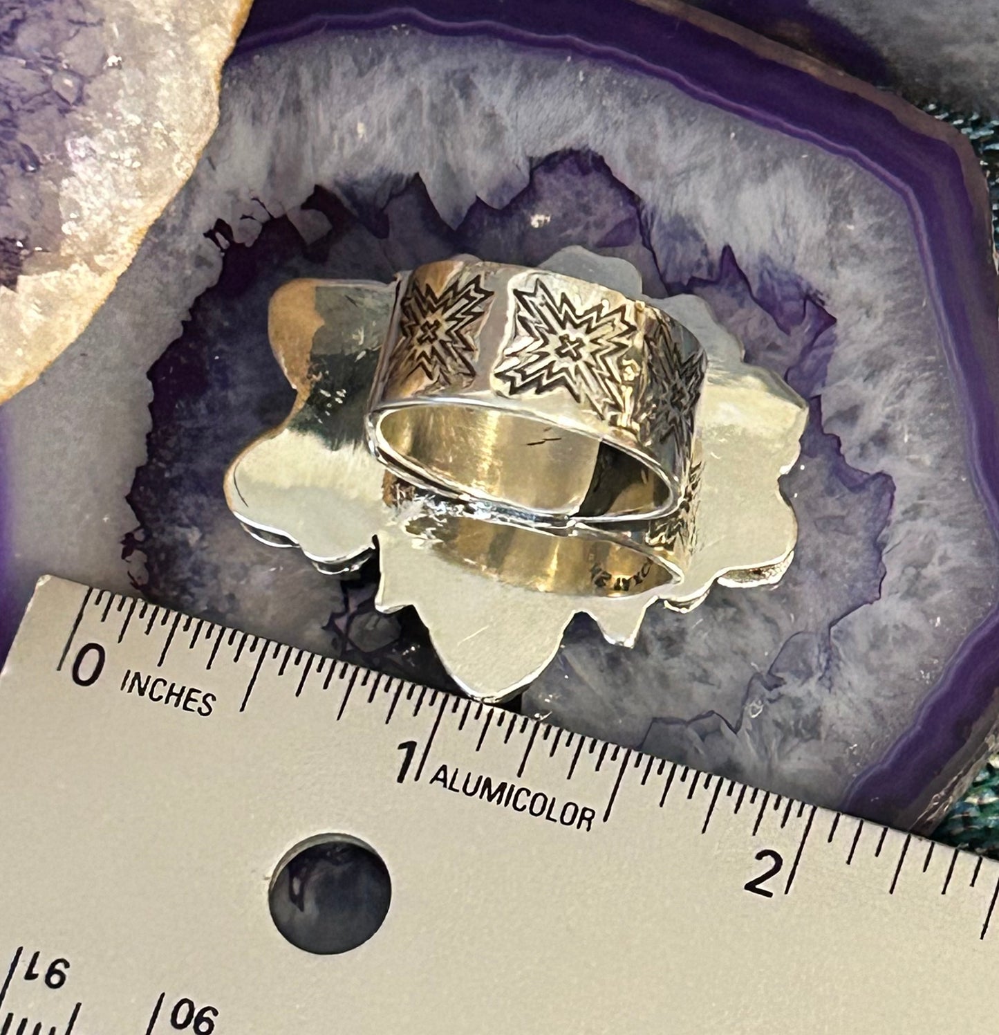 Sterling Silver Taxco Mexico Flower & Bee w/ Pink Zircon Heart Statement Ring
