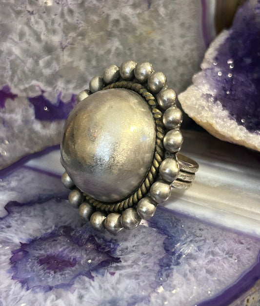 GuzFurbished Large Sterling Silver Dome Ring w 2tone• Adjustable