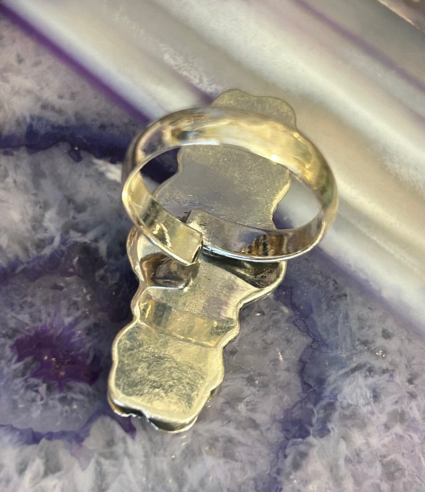 Sterling Silver Taxco Mexico Three Flower Long Ring • Adjustable