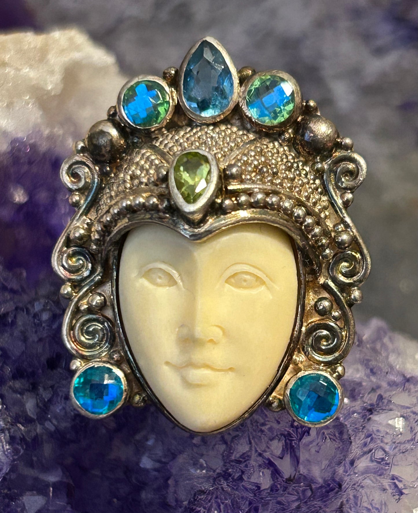 Vintage Sterling Silver Sajen Goddess Face Ring Size 6.25-8