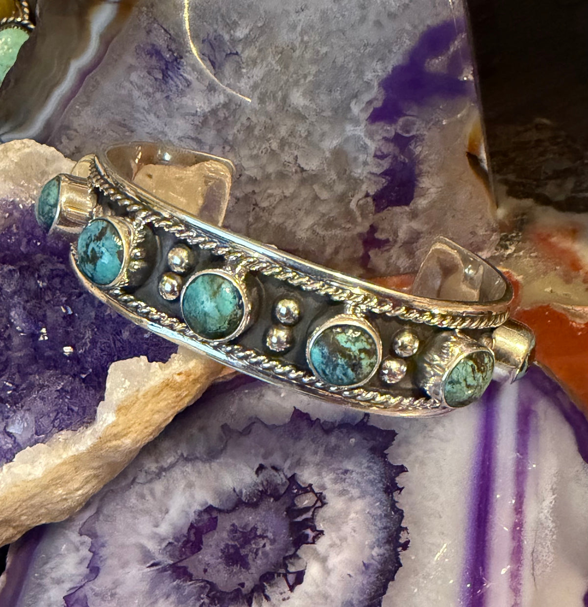Sterling Silver Modern Taxco Mexico Turquoise Cuff Bracelet
