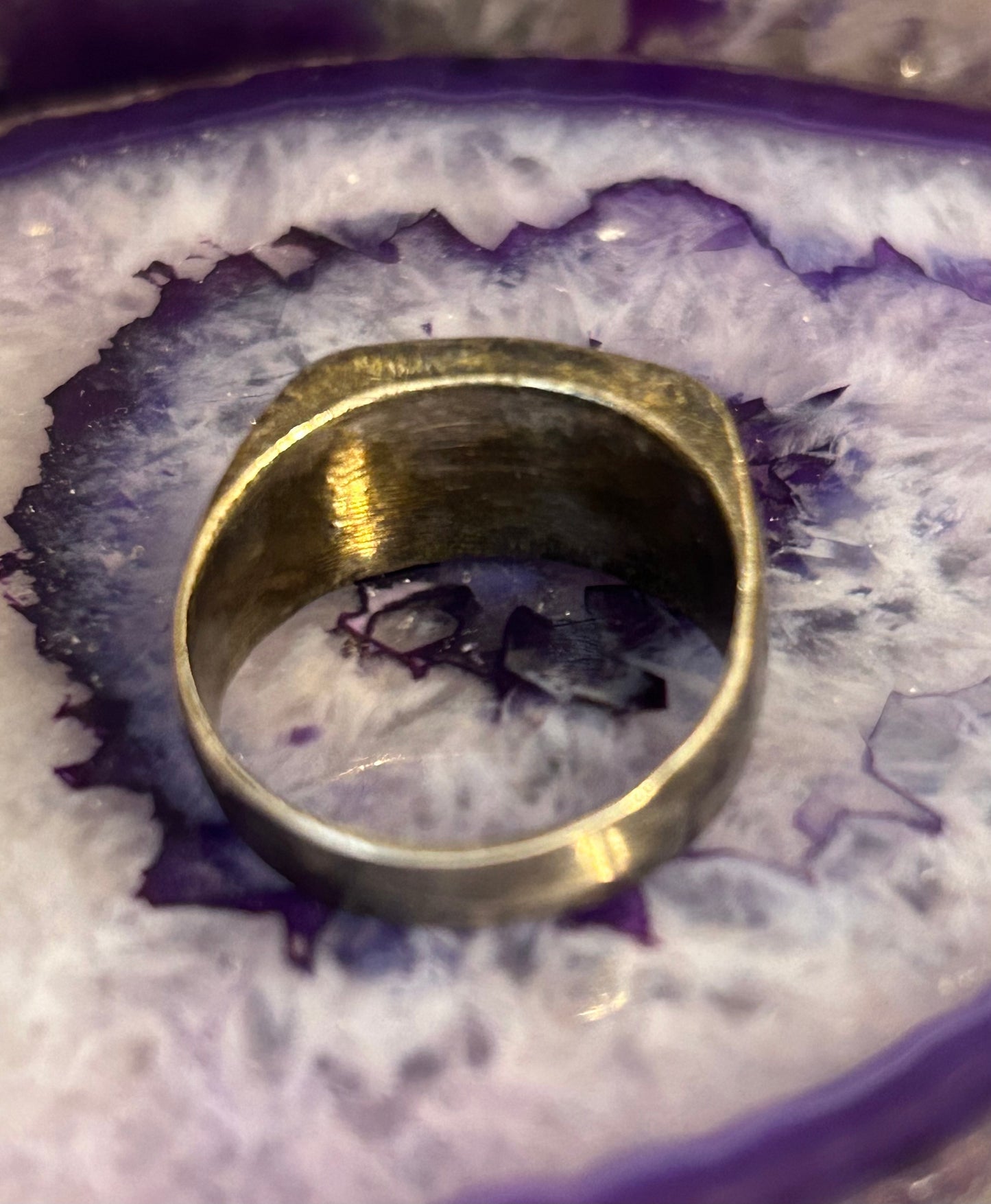Sterling Silver Vintage Inlay Turquoise Signet Shape Ring • Size 11