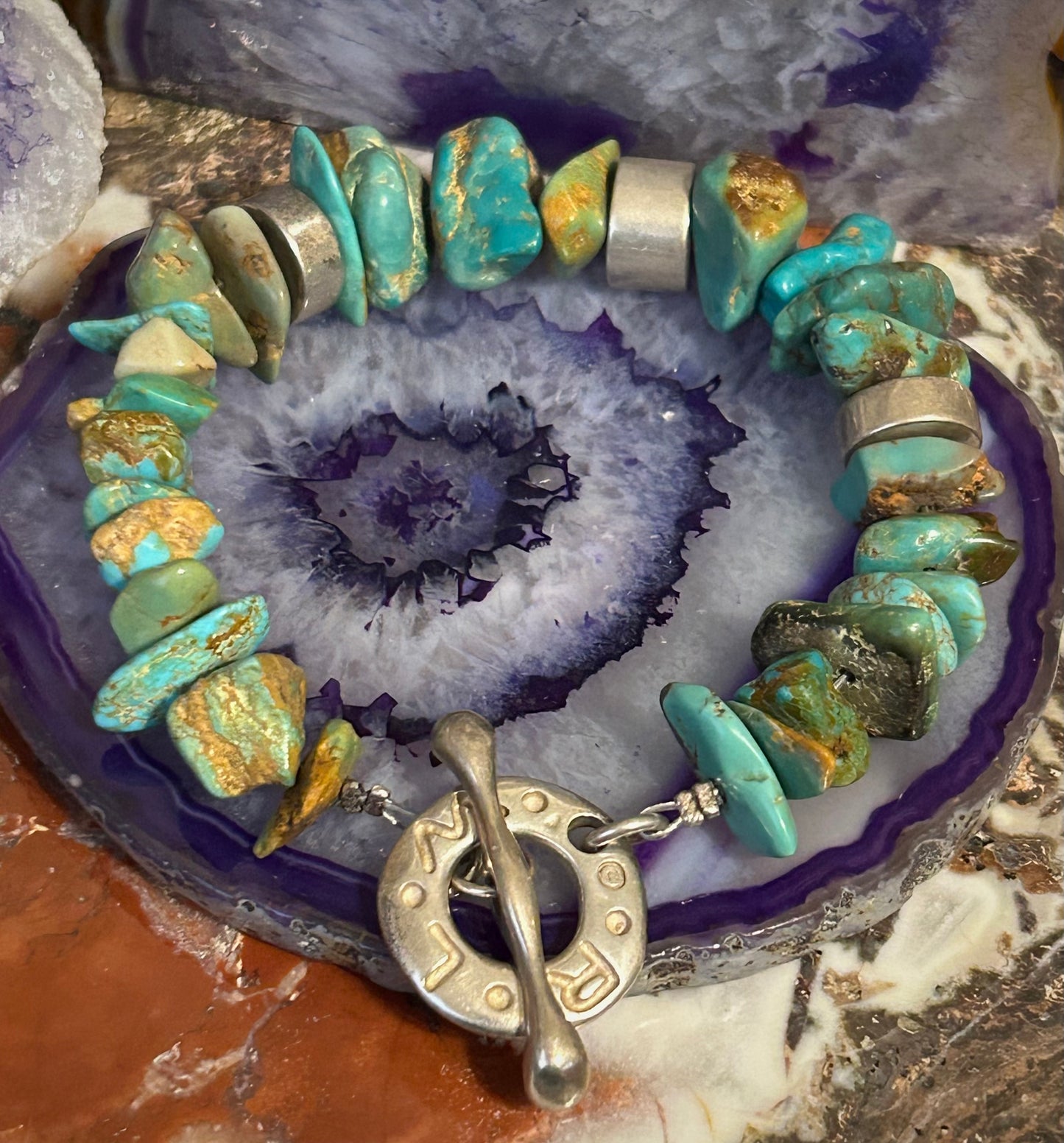 Sterling Silver RLM Robert Lee Morris Turquoise & Silver Toggle Bracelet