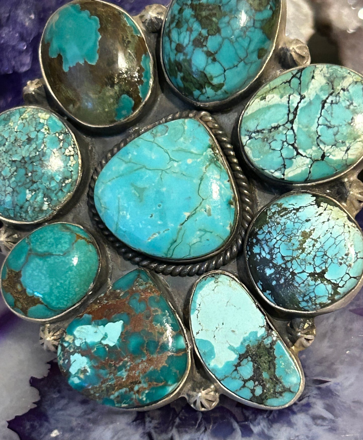 Sterling Silver & Natural Hubei Turquoise Large Statement Ring Adjustable