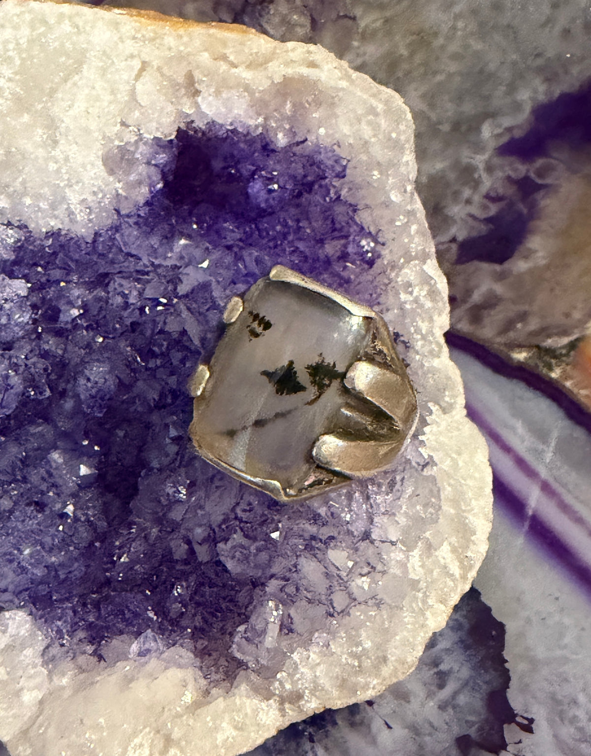 Vintage Estate Sterling Silver Dendritic Opal Ring Size 7