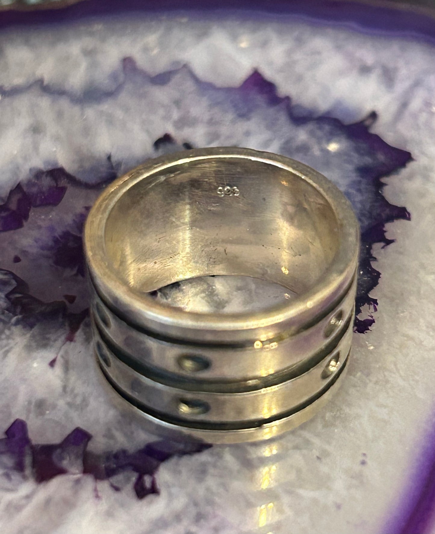 Sterling Silver Wide Band Ring With Abstract Modernist Design Size 5.25
