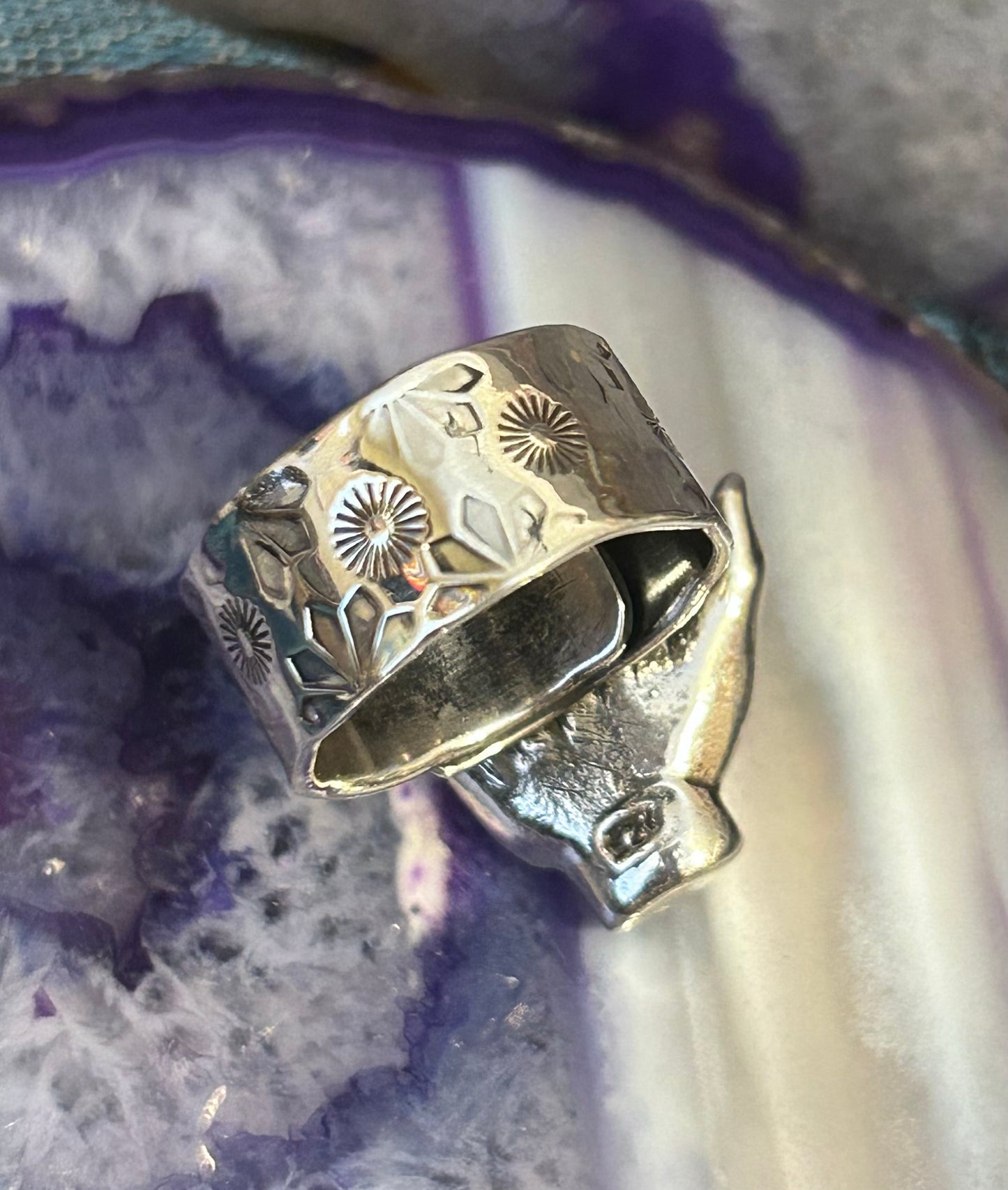 Sterling Silver Taxco Mexico Eye Hand of Protection Oddities Ring • Adjustable