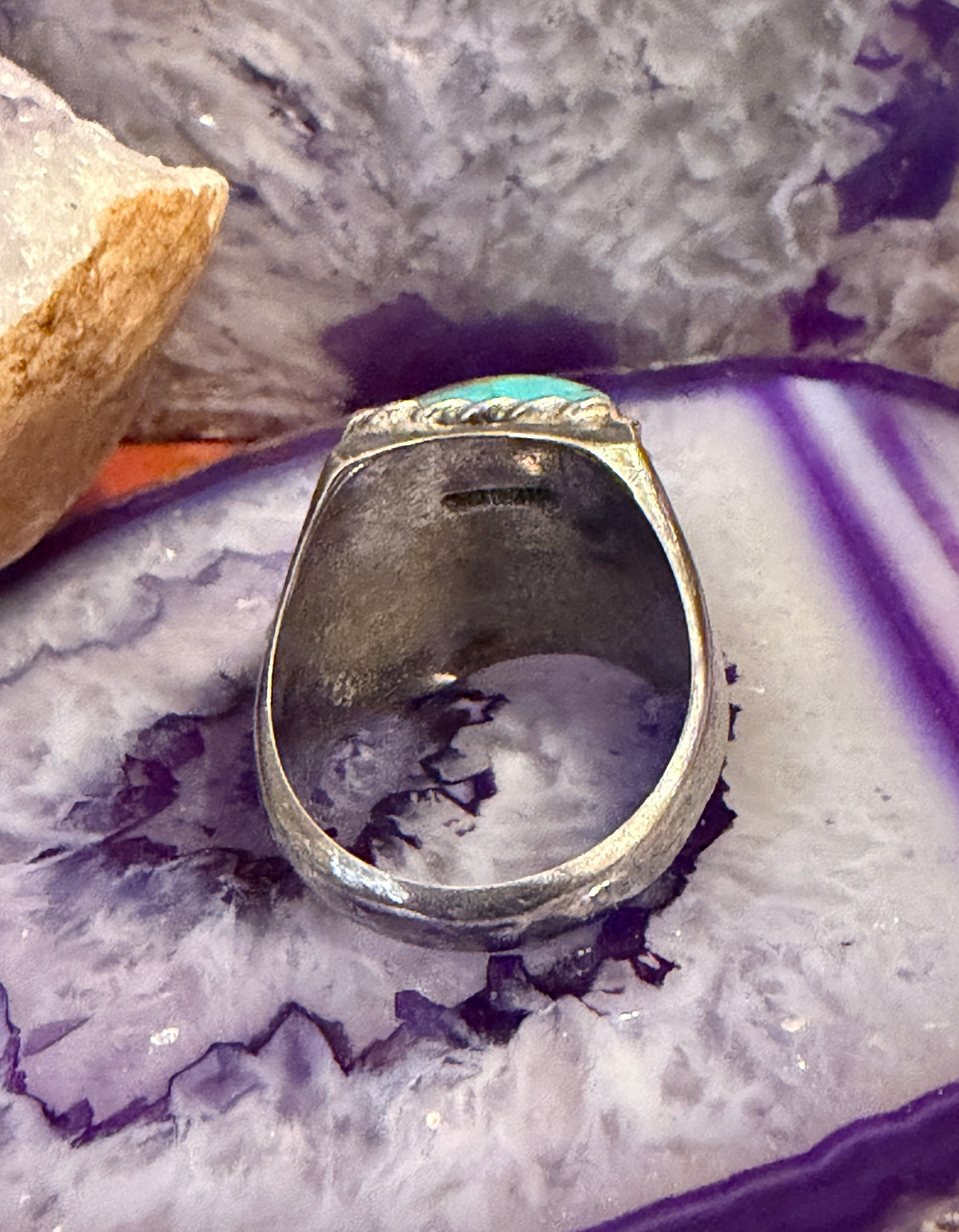 Vintage Sterling Silver Chunky Signet Style Shaped Natural Turquoise Ring Sz 10