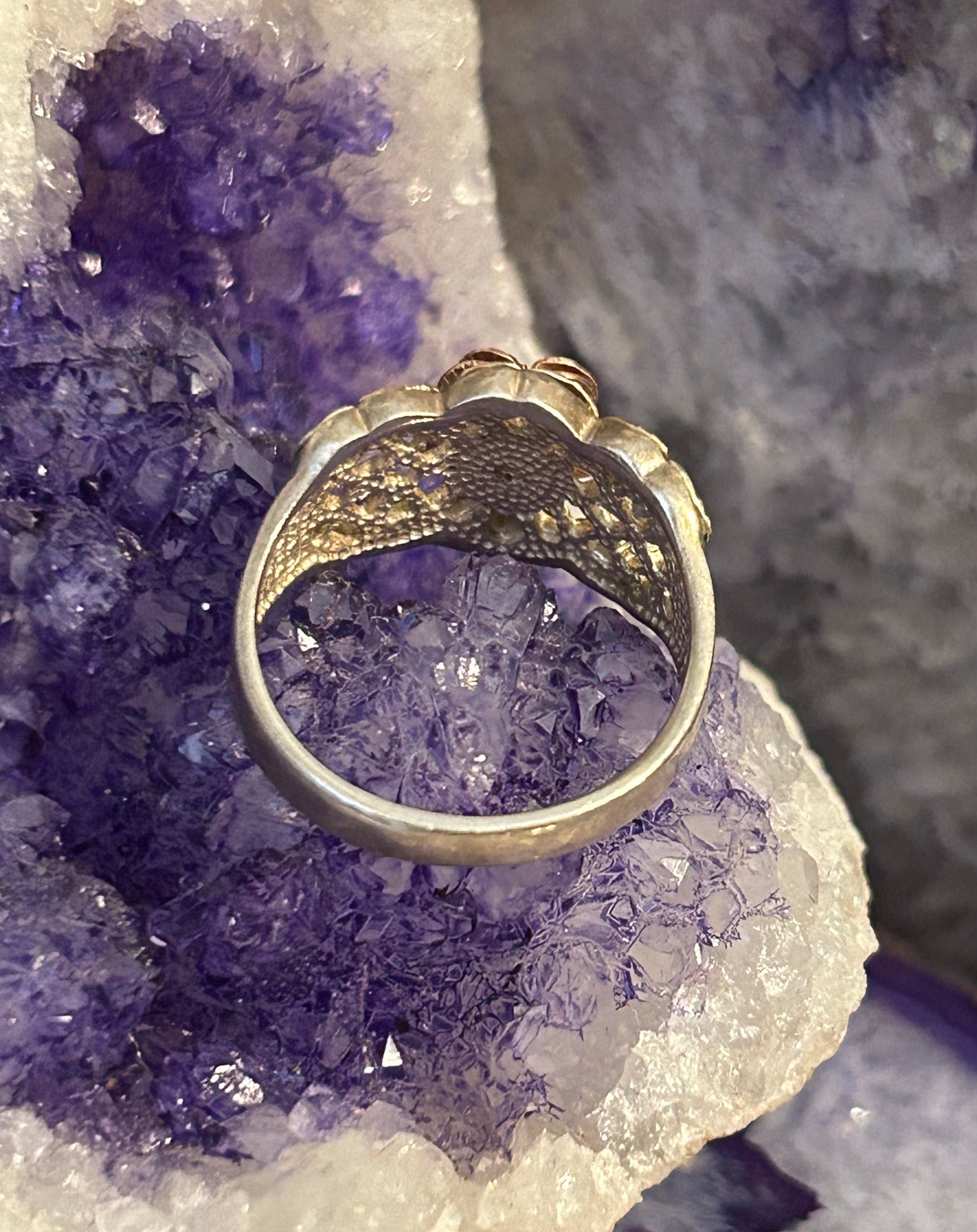 Vintage Coleman Co CCO Black Hills Gold 12K 3D Rose & Leaf Sterling Ring • Size 8