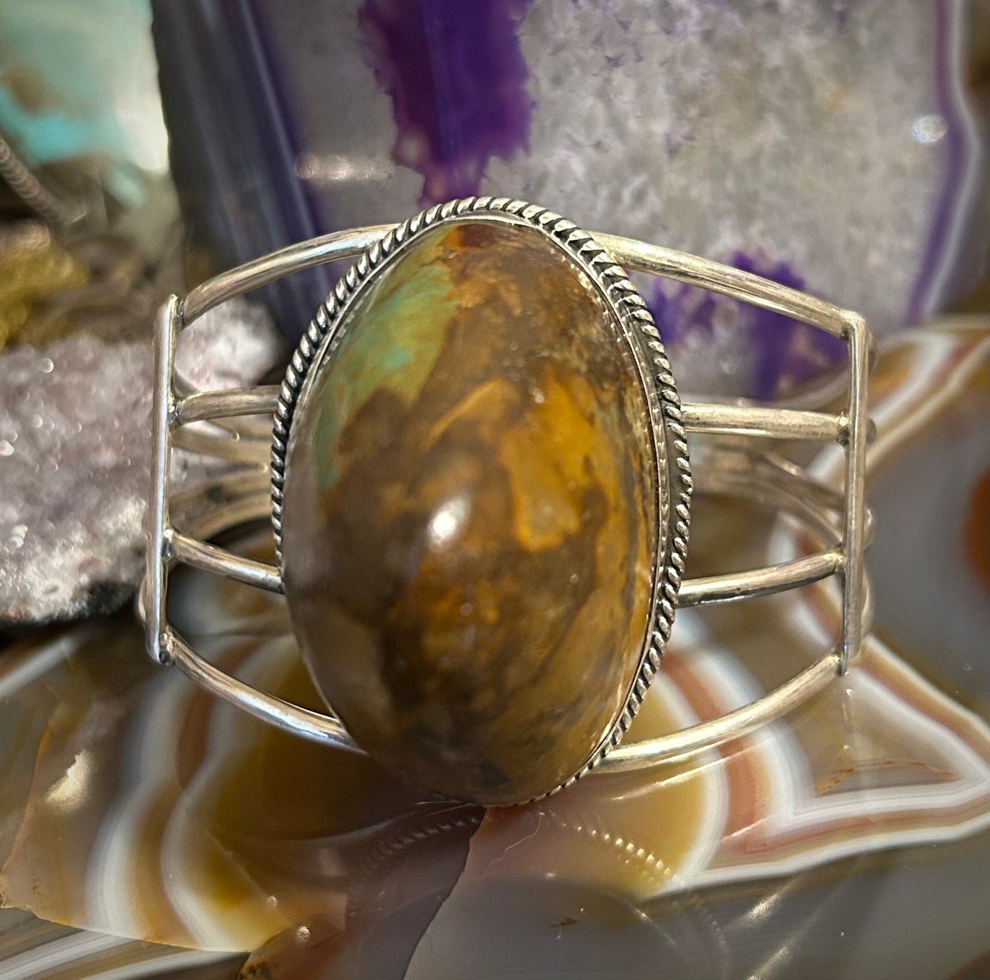 Sterling Silver 3D Horn Abstract Shape Natural Turquoise Cuff Bracelet