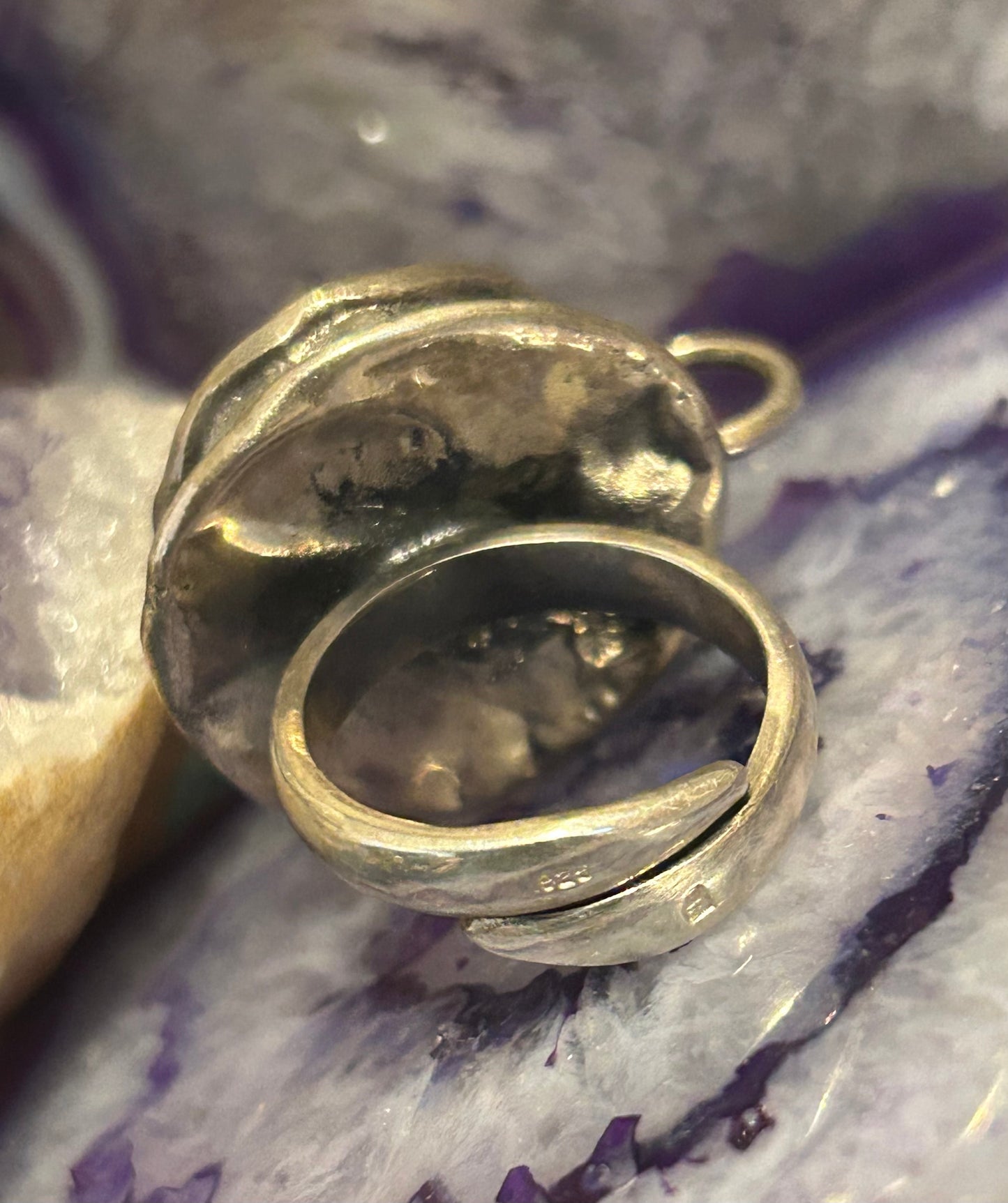 Sterling Silver And Butterscotch Amber Coffee Tea Cup Adjustable Ring