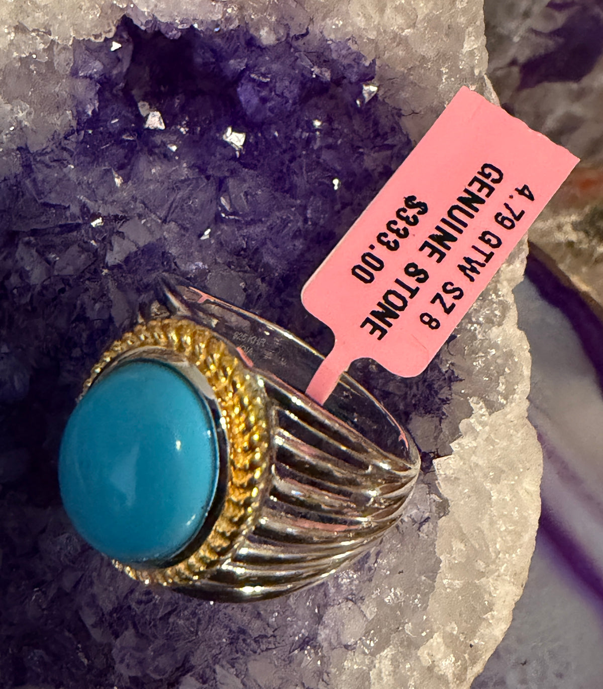 Sterling Silver And Sonora Turquoise Two Tone Chunky Ring Size 8