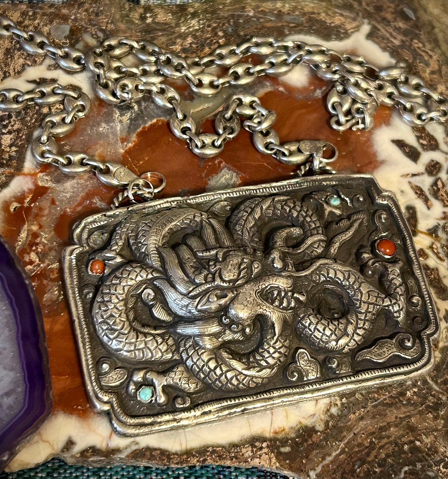 GuzFurbished Sterling Silver Statement Dragon Necklace