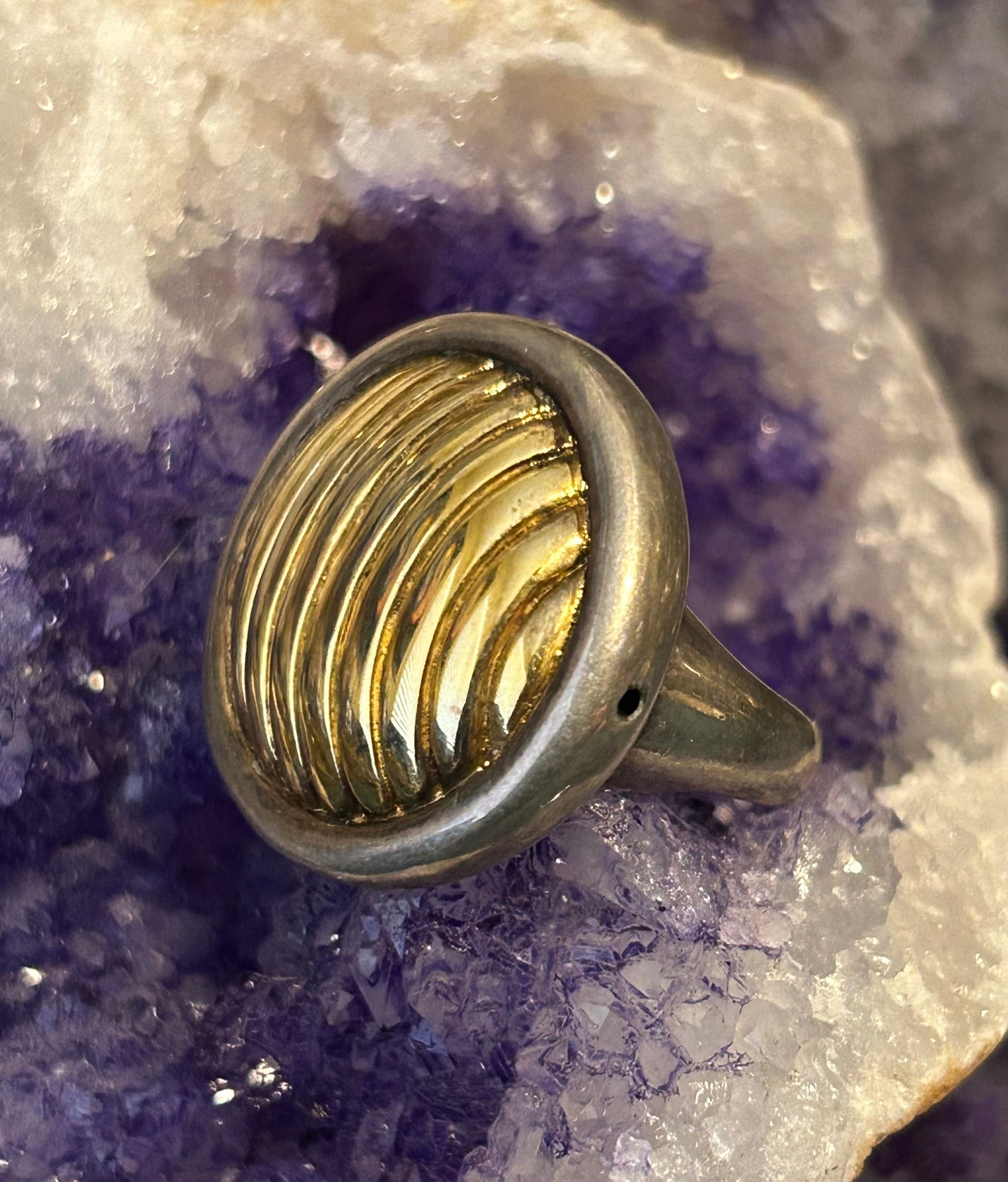 Vintage Sterling Silver Electroform 2-Tone Modernist Circular Puff Ring Sz 8