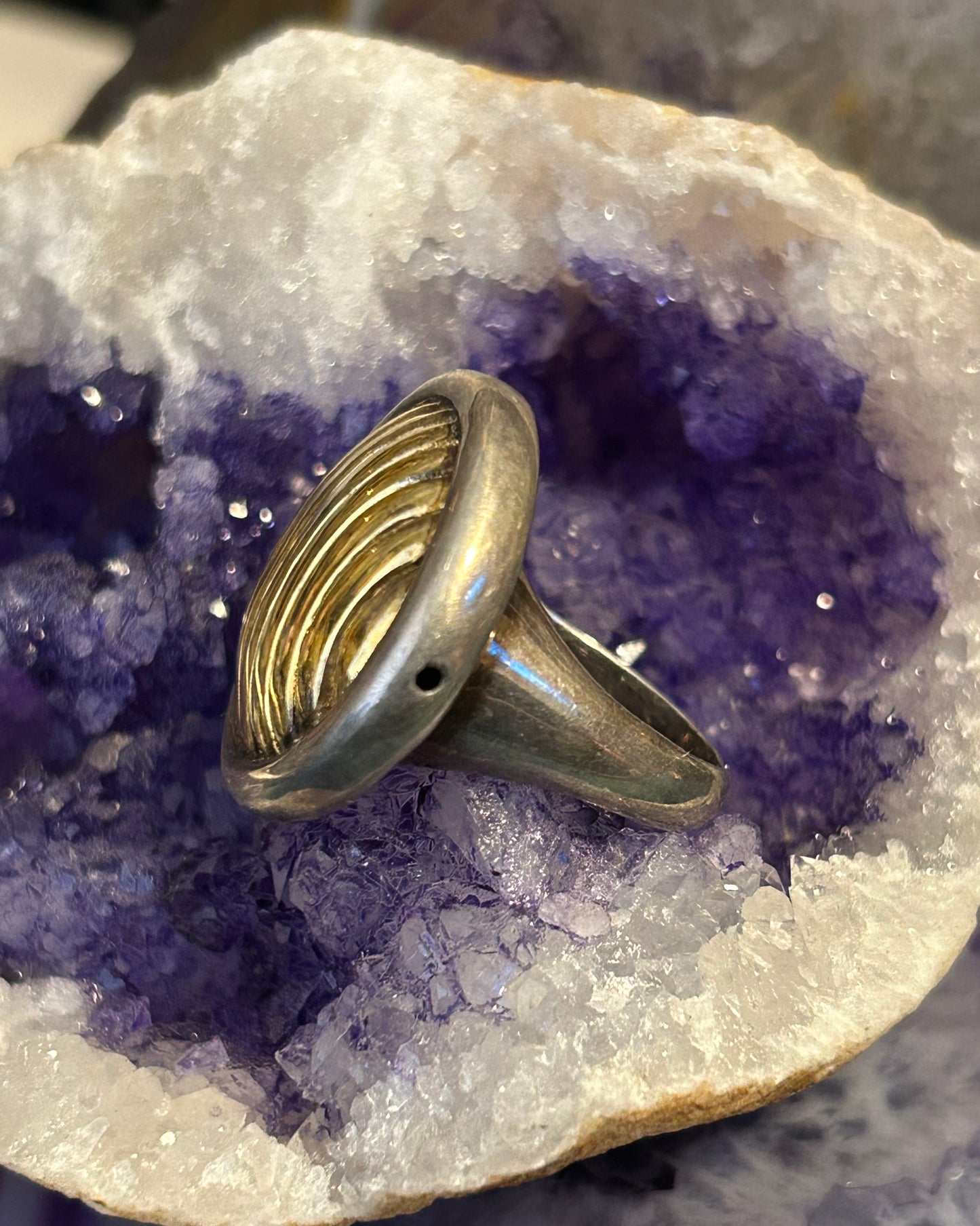 Vintage Sterling Silver Electroform 2-Tone Modernist Circular Puff Ring Sz 8