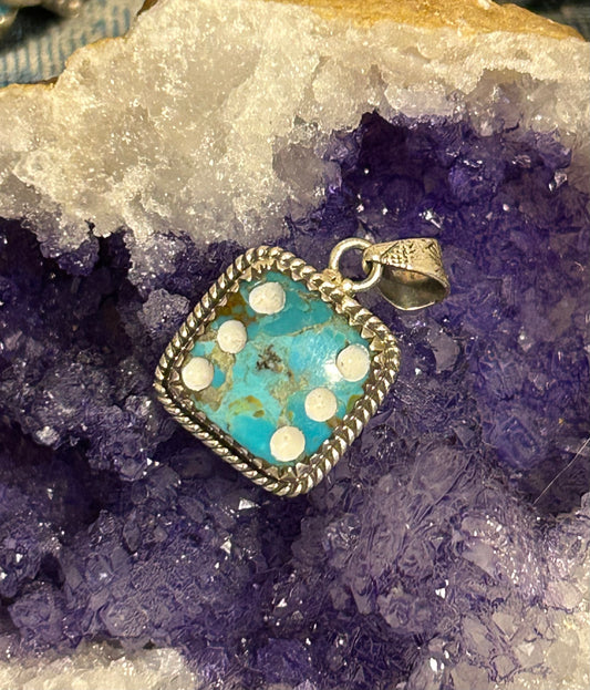 Sterling Silver And Mojave Turquoise Six Dice Pendant