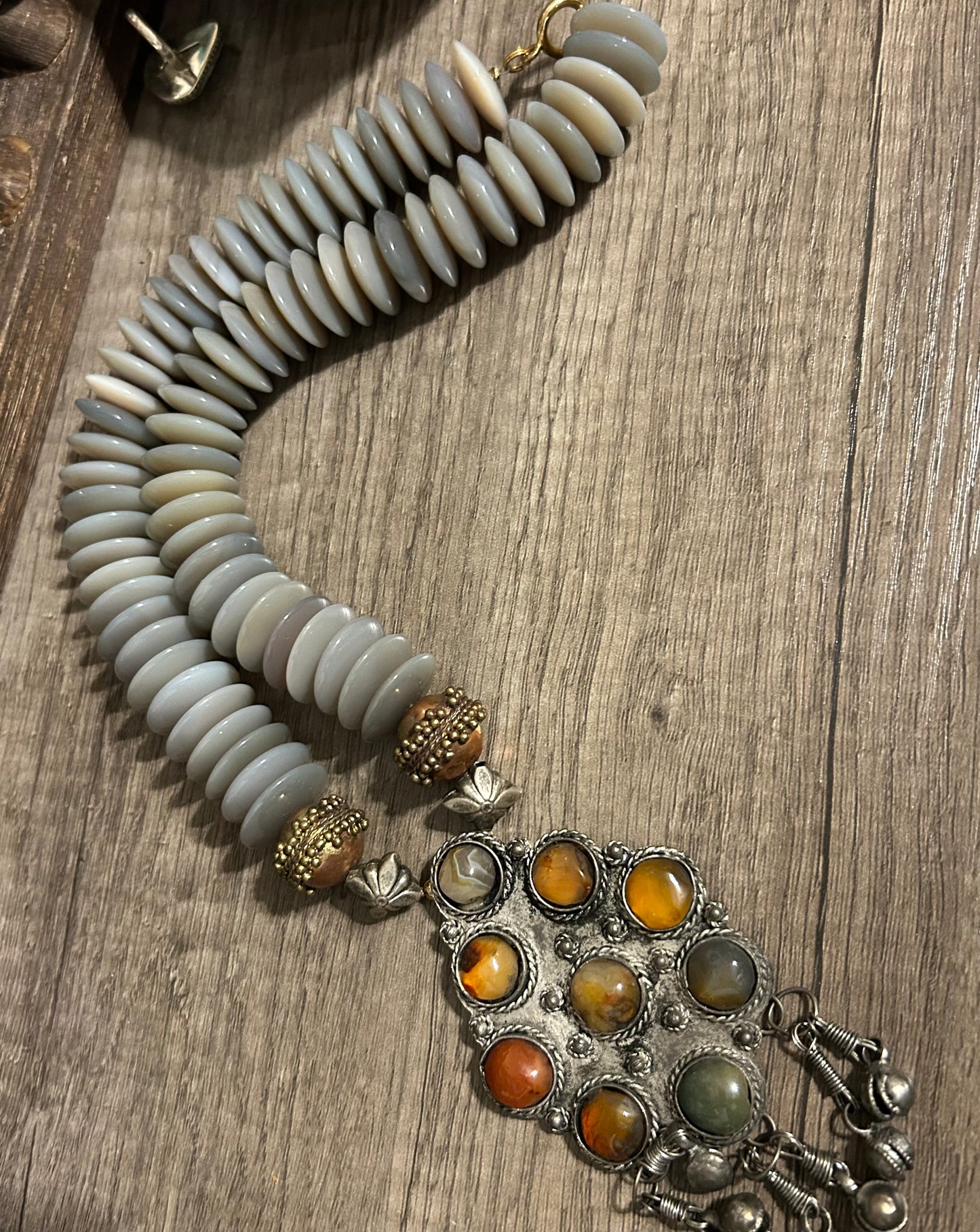 Vintage Rosemary G Ro-Do Beaded Necklace W/ Multi Stone Pendant