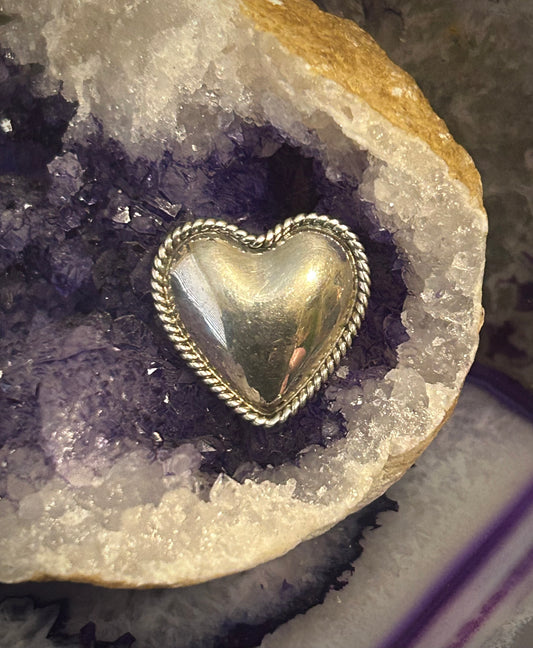 Sterling Silver Native American EC Signed Heart Brooch/Pin