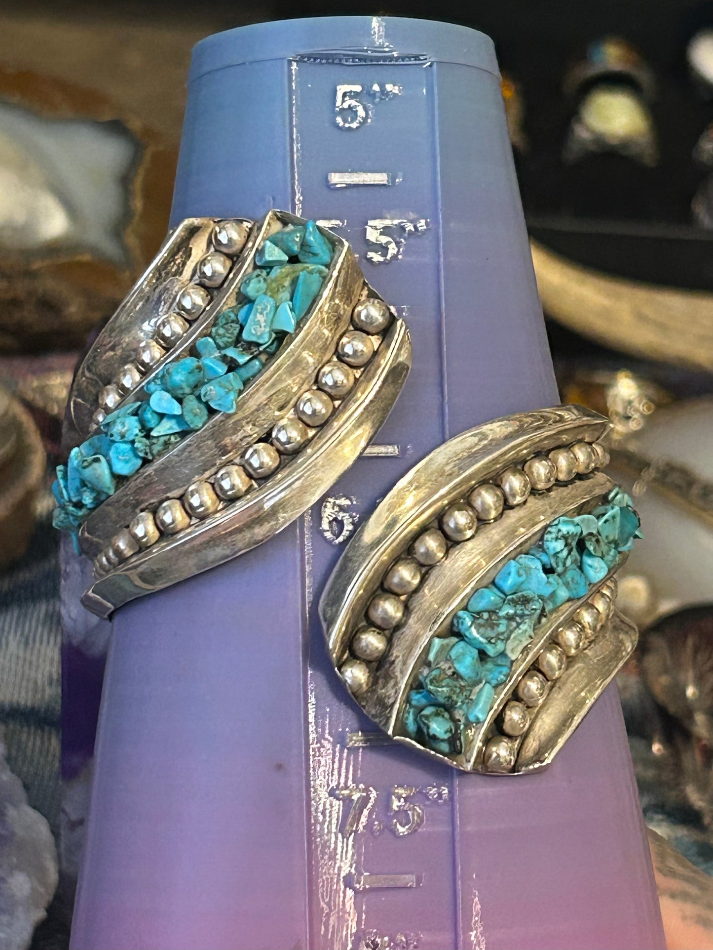 Vintage Sterling Silver Mexico Turquoise & Ball Clamper Hinge Bracelet