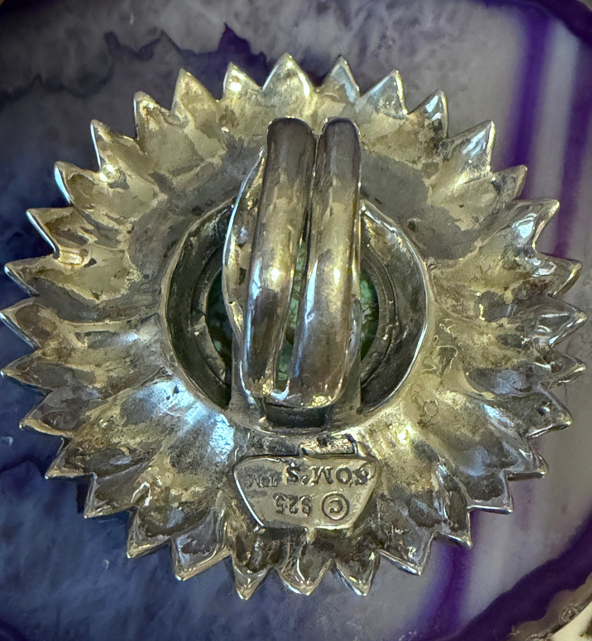 Designer SOM’S Sterling Silver Large Sunflower & Turquoise Statement Ring