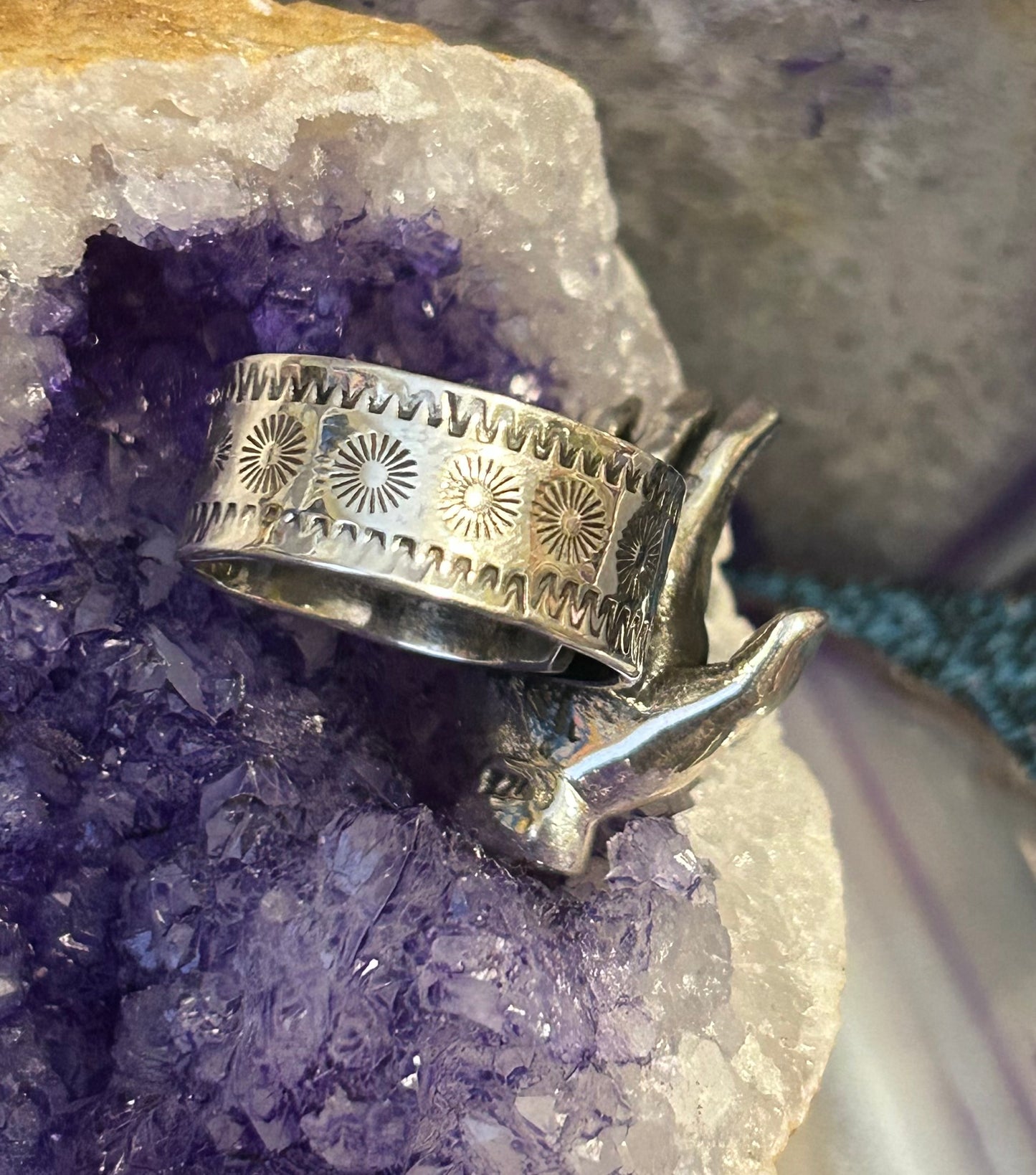 Sterling Silver Taxco Mexico Seeing Eye Hand of Protection Oddities Ring Adjustable