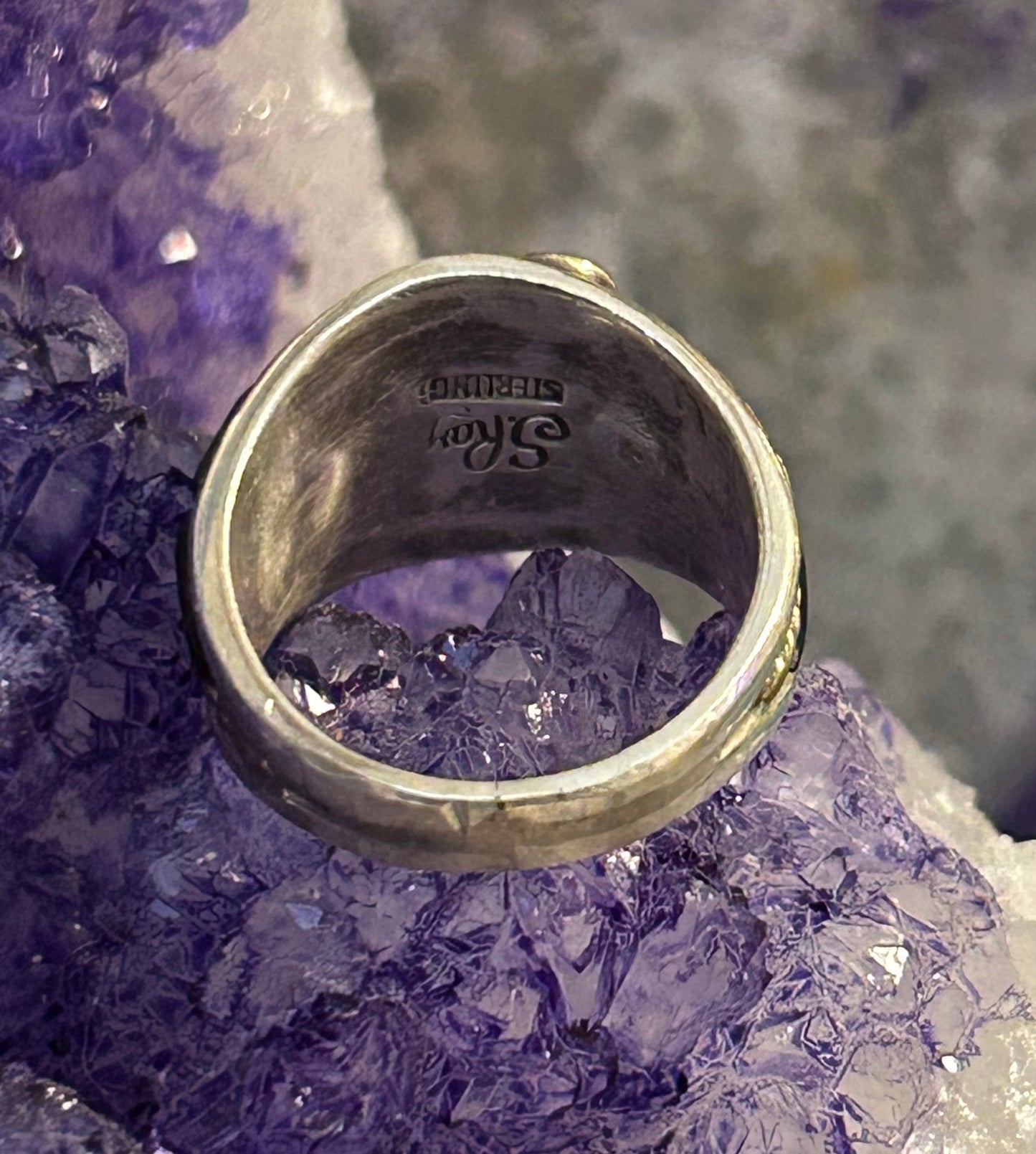 Sterling Silver S Ray Navajo Black Onyx & CZ Ring Size 4.25