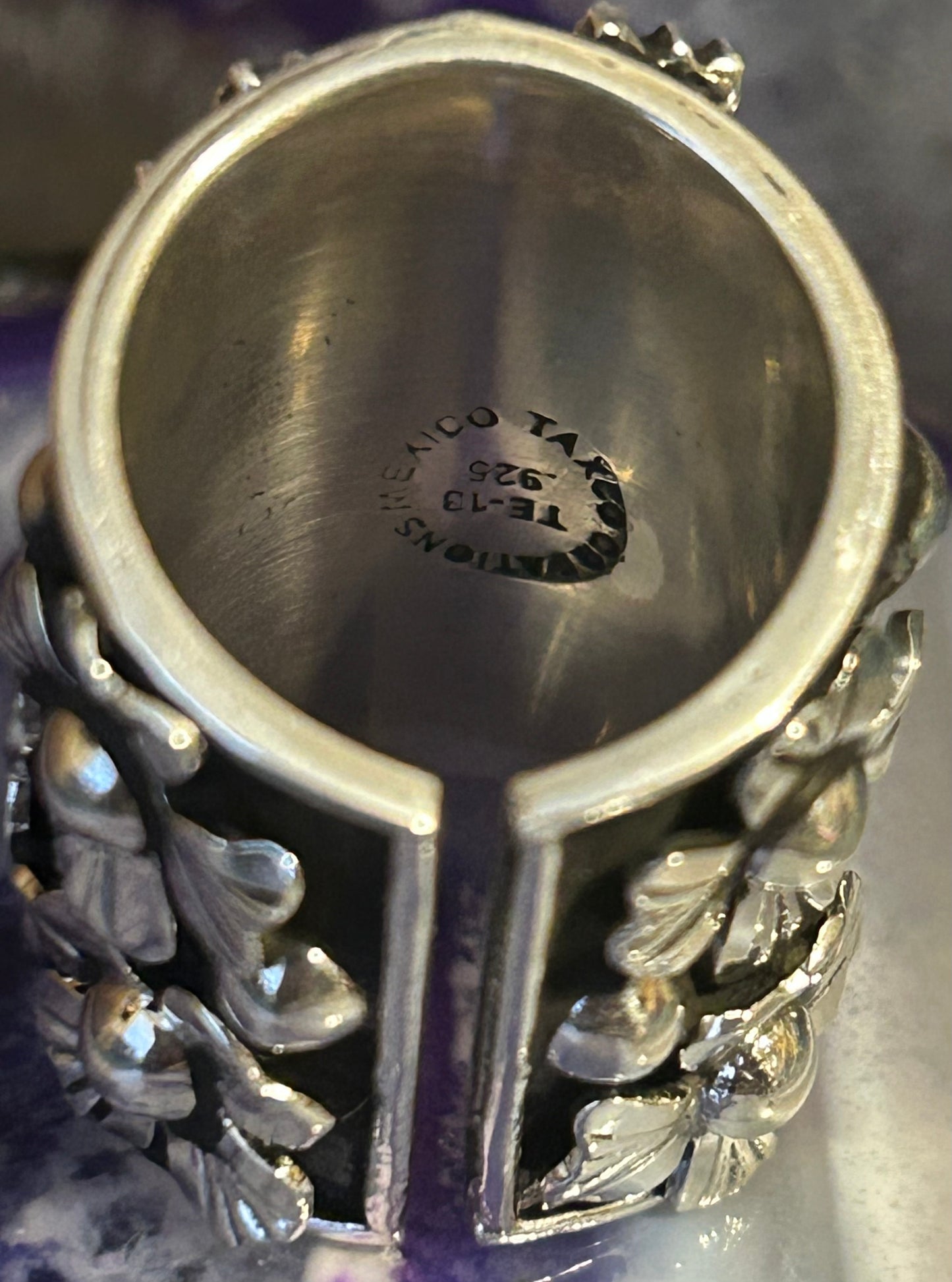 Sterling Silver Taxco Mexico Anatomical Heart & Flowers Statement Ring Size 5-7