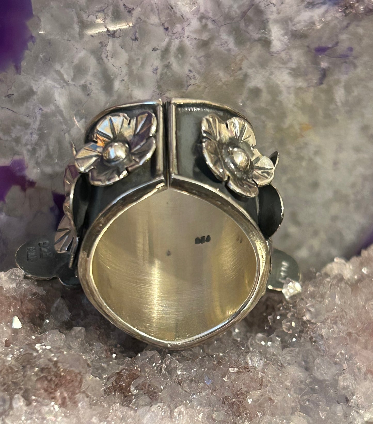 Sterling Silver Taxco Mexico Statement Bee & Floral Ring Size 8-10