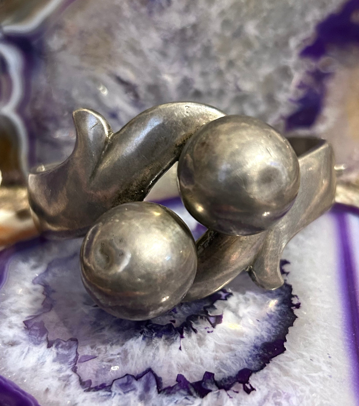 Vintage Mexico Sterling Silver Modernist Chunky Ball Hinge Bangle Bracelet