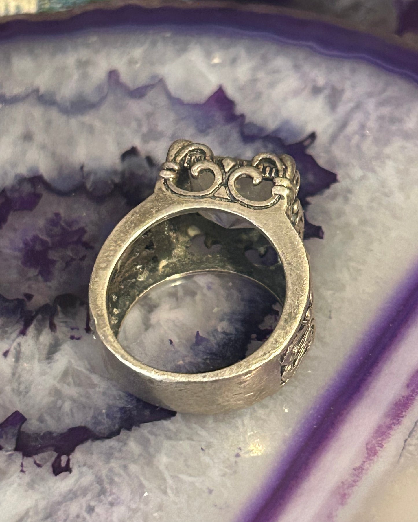 Silpada Vintage Sterling Silver Chunky CZ Filigree Ring • Size 5