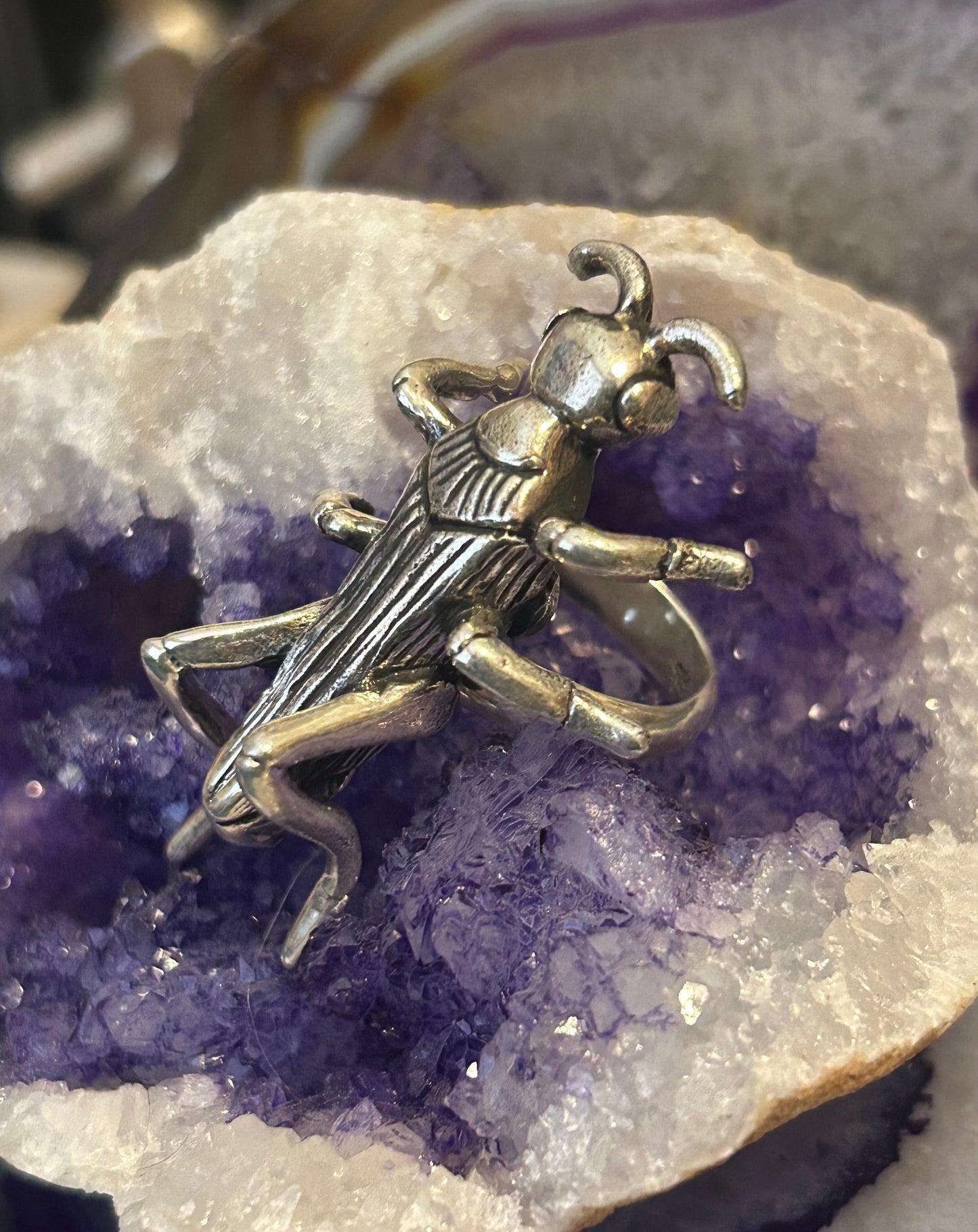 Sterling Silver Modern Taxco Mexico Insect Grasshopper adjustable Ring