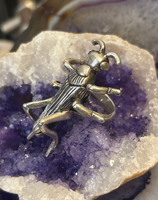 Sterling Silver Modern Taxco Mexico Insect Grasshopper adjustable Ring
