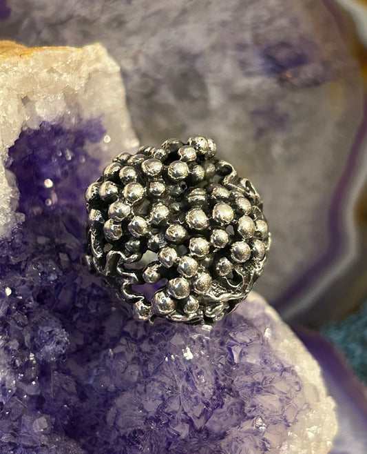 Sterling Silver Modern Taxco Mexico Grapes & Leaf Ring Size 8.25