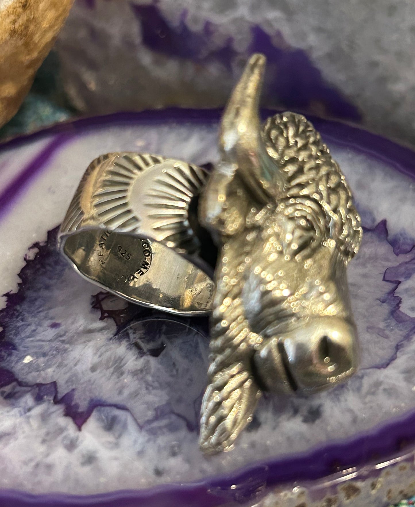 Sterling Silver Taxco Mexico Bison Head Adjustable Statement Ring