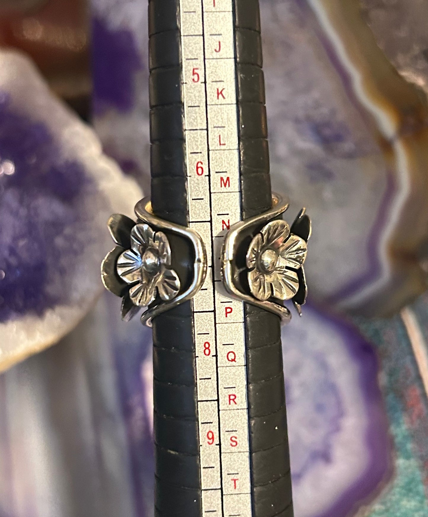 Sterling Silver Taxco Mexico Heart And Flower Wide Band Ring Size 6.75-8