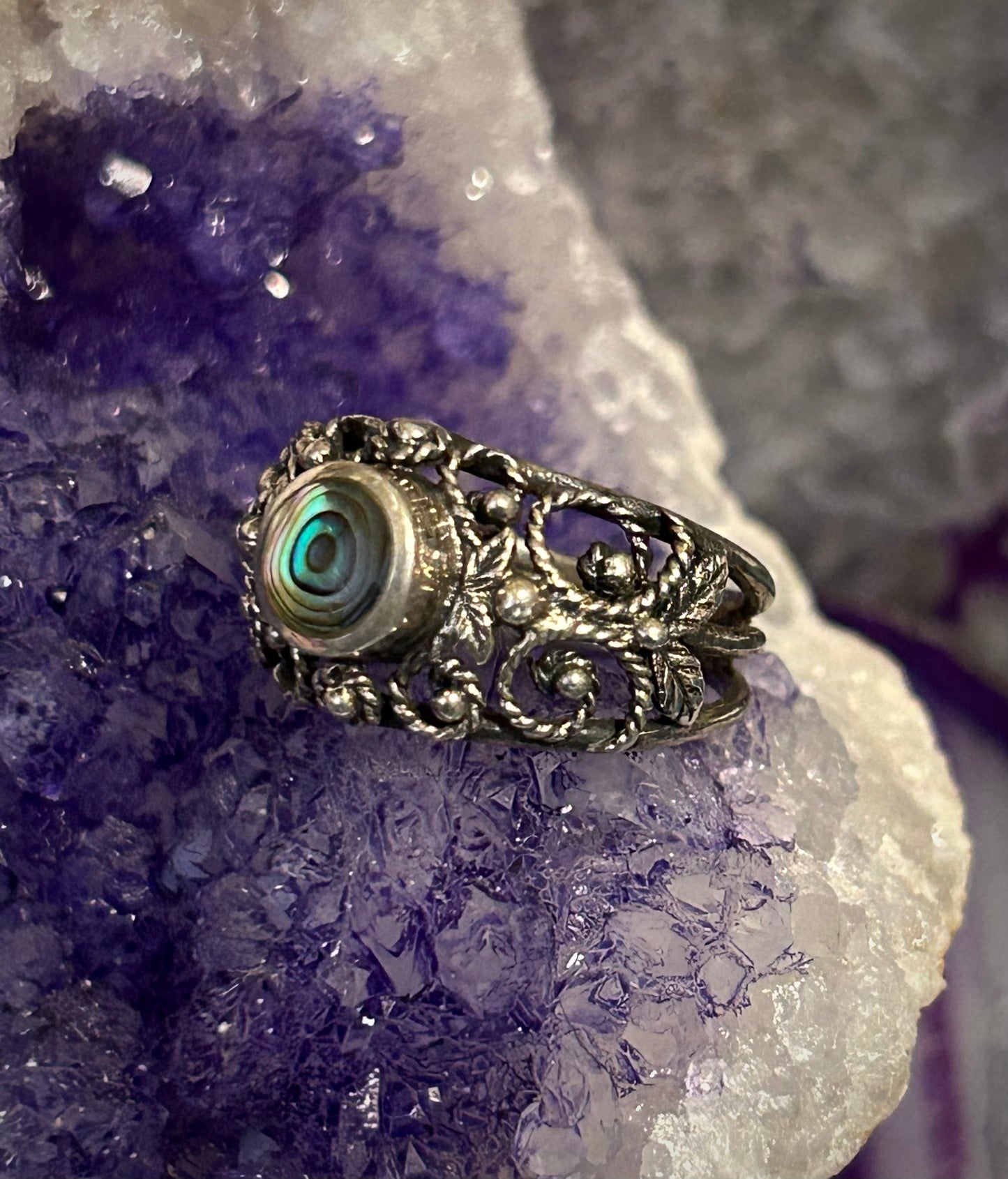 Vintage Sterling Silver Abalone Ring Size 7.25
