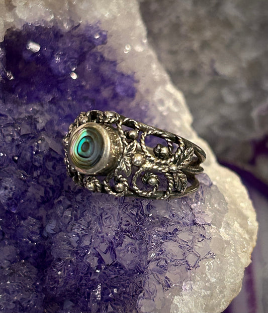 Vintage Sterling Silver Abalone Ring Size 7.25