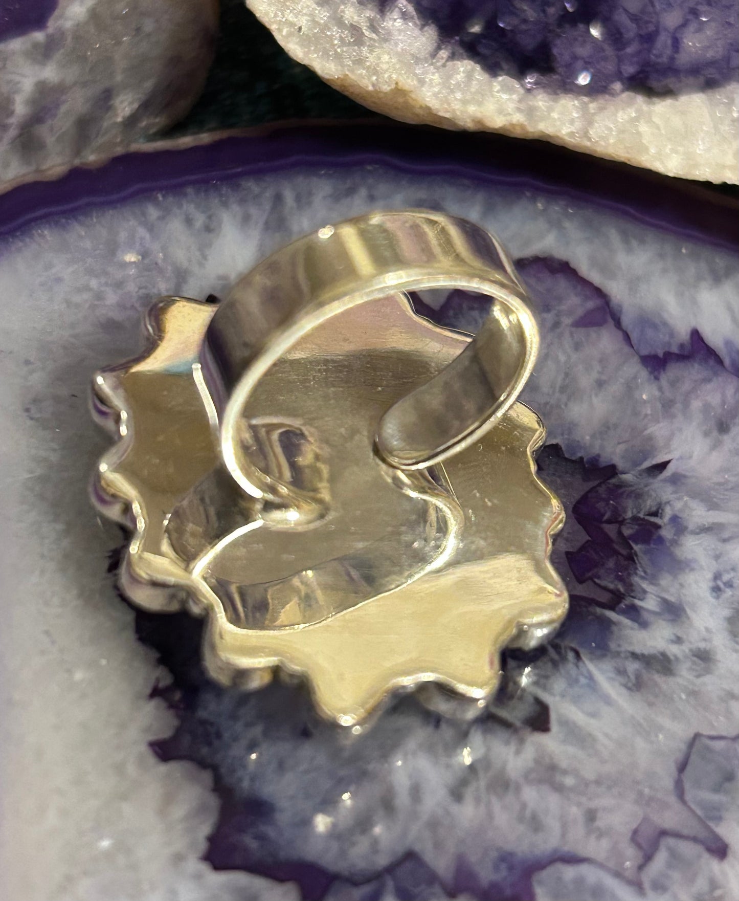 Sterling Silver Carved Jasper Skull With Green Opal Large Ring Adjustable