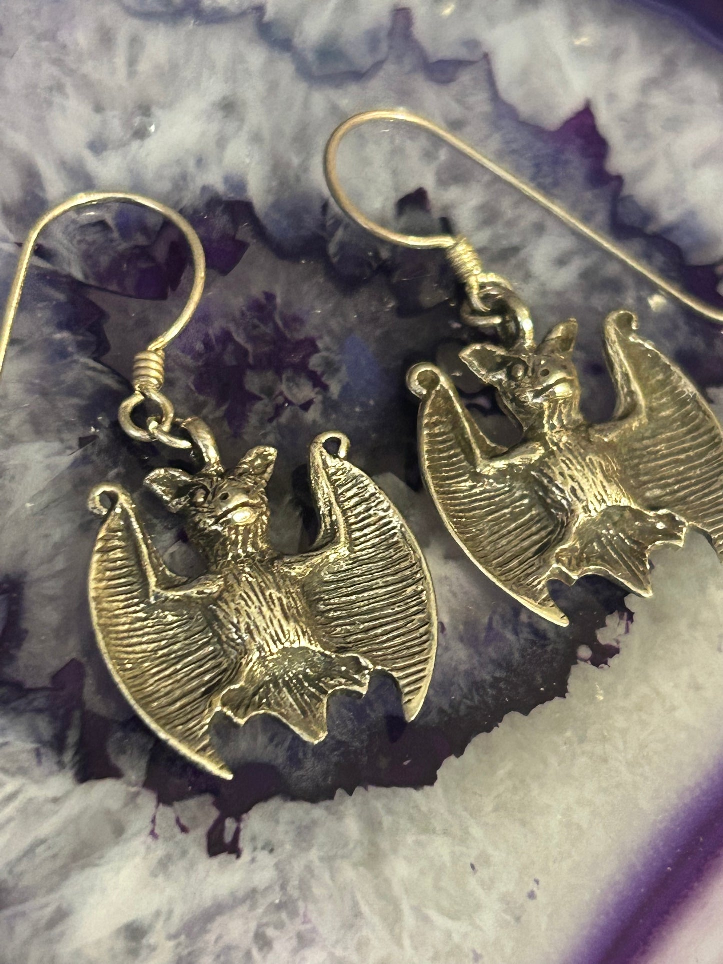 Sterling Silver 925 Bat Dangle Earrings