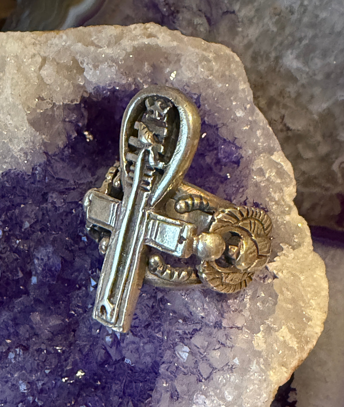 Vintage Sterling Silver Chunky Egyptian Symbols Ring Size 8